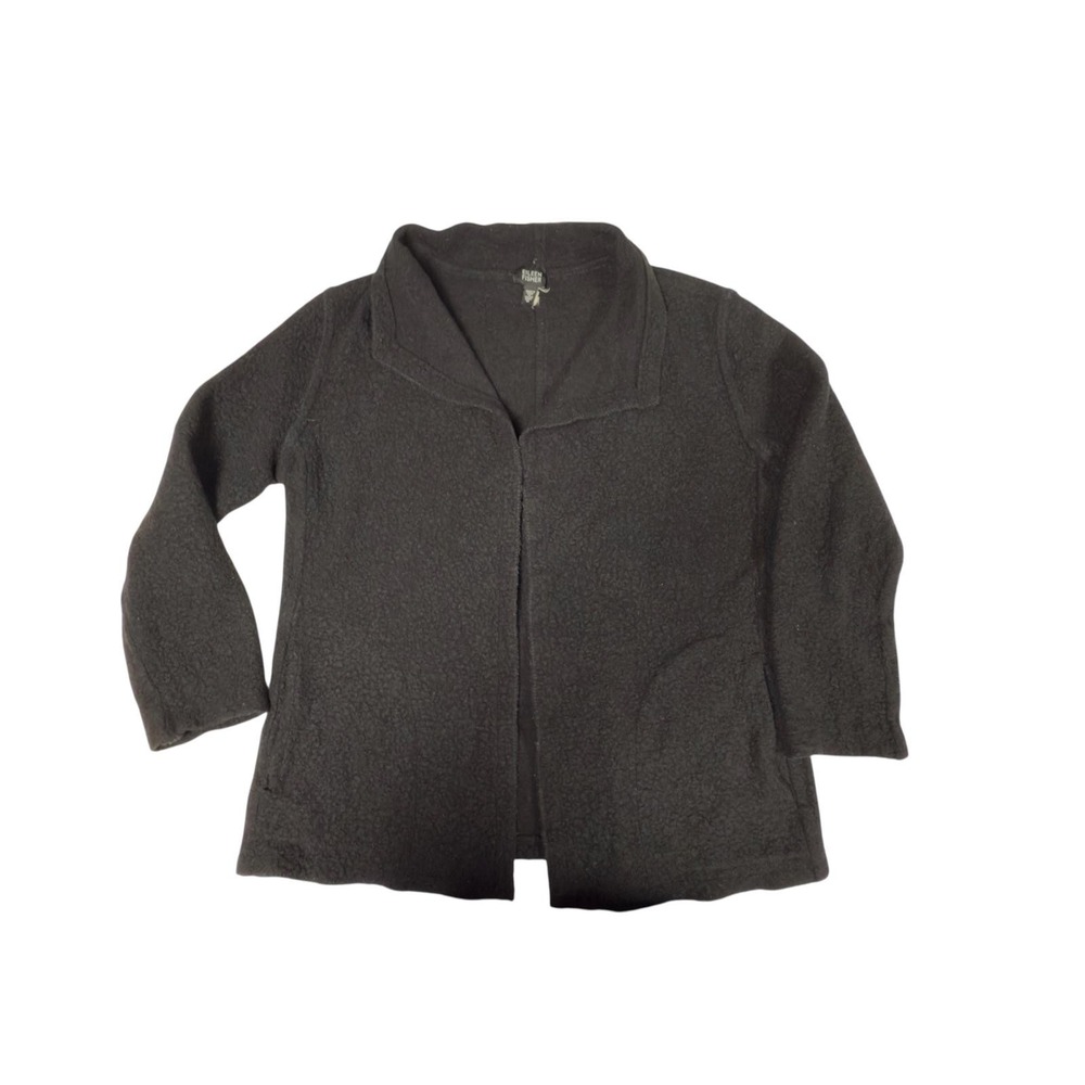 Women's Eileen Fisher Black Open‎ Front Cardigan Sweater 100% wool sz M